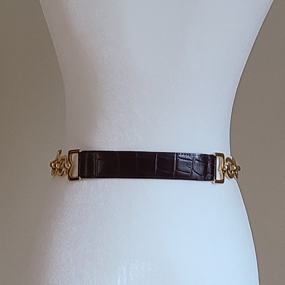 Vintage The Limited Dark Brown Leather With Gold Tone Chain Womens Belt Small - Picture 7 of 7